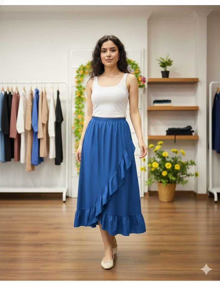 Pembe  Keten Etek Volan Detaylı - Görsel 4