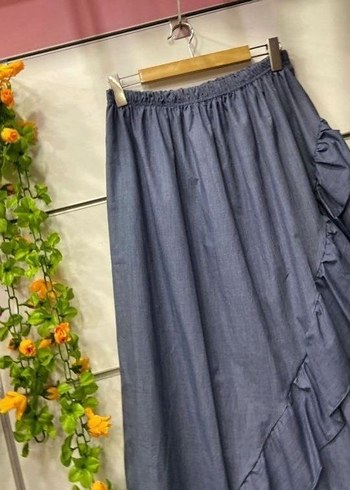 Mavi Pamuklu Fırfırlı Etek - Görsel 2