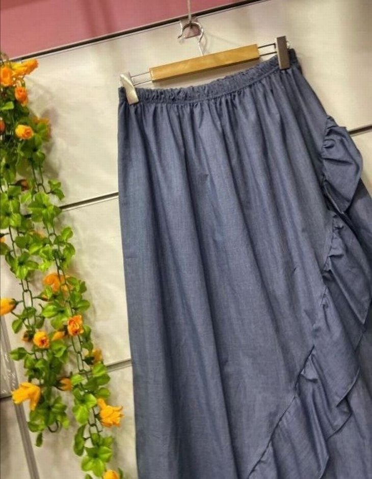 Mavi Pamuklu Fırfırlı Etek - Görsel 2