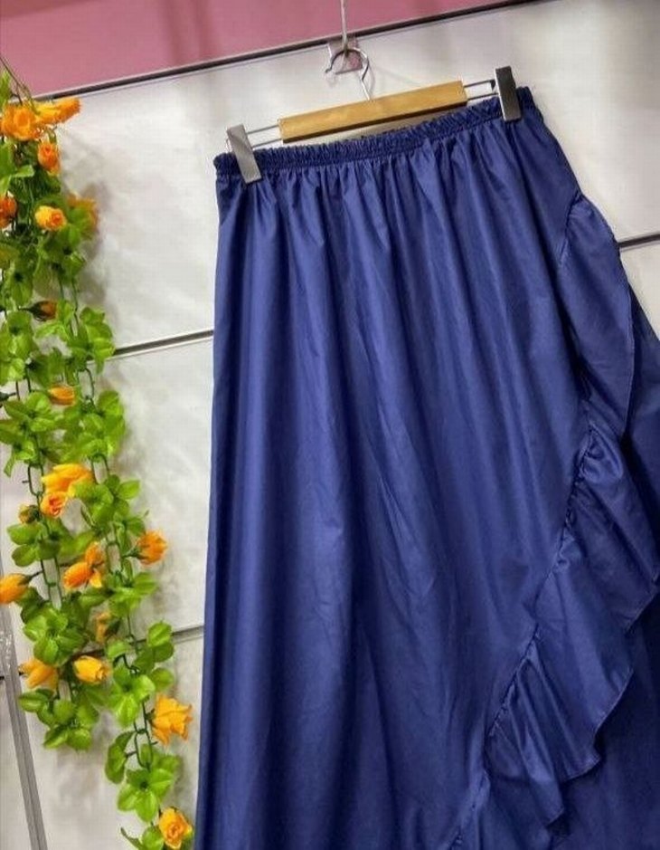 Mavi Fırfırlı Uzun Salaş Etek - Görsel 3