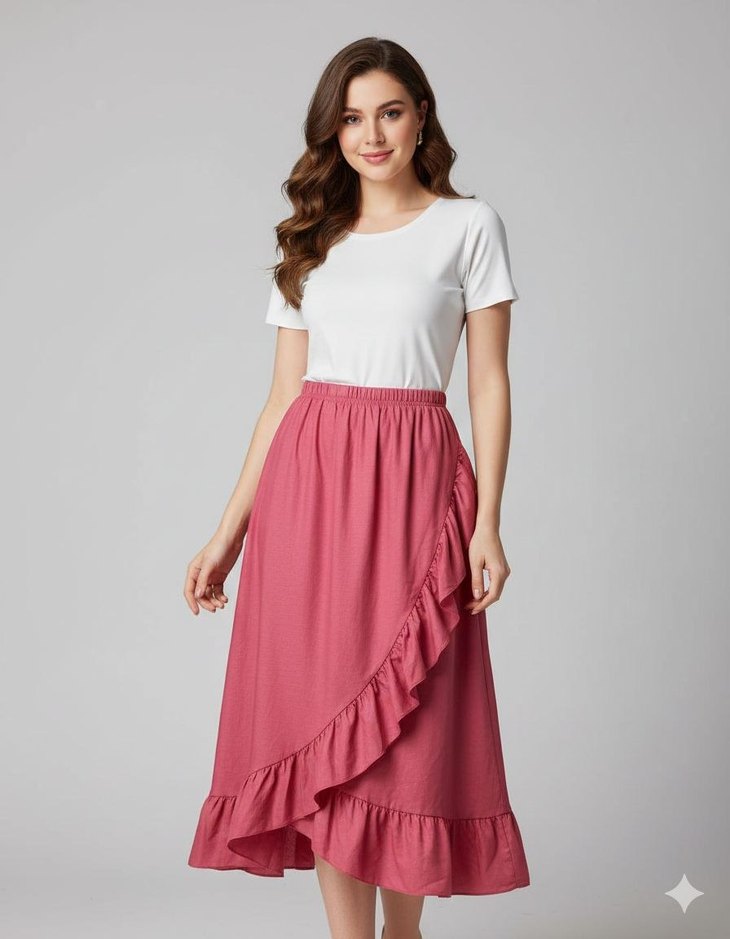 Mavi Fırfırlı Uzun Salaş Etek - Görsel 5