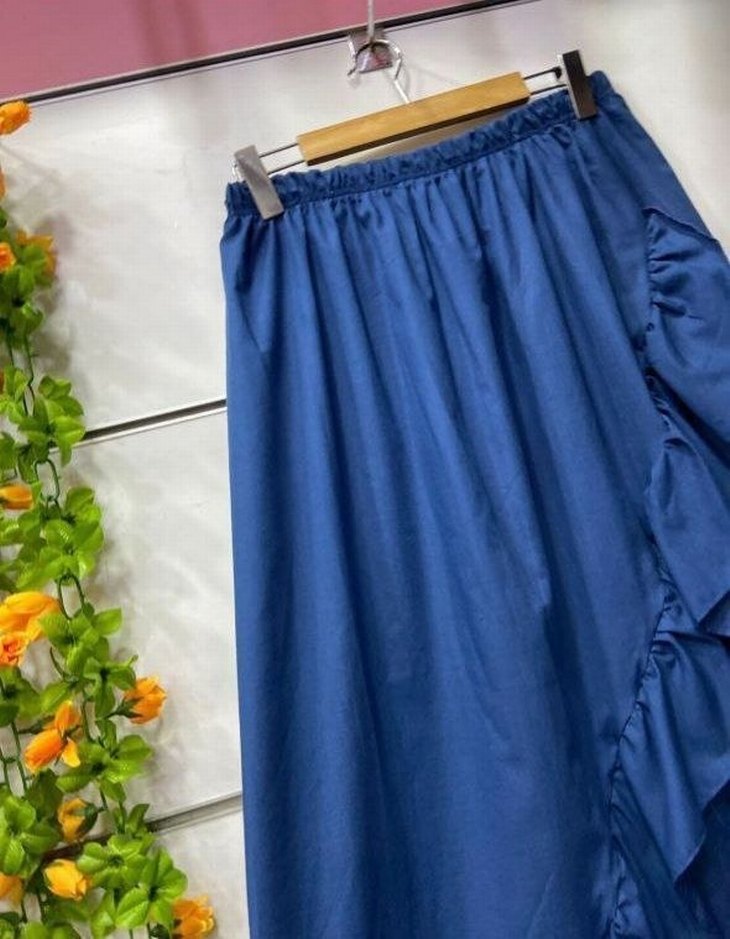 Mavi Bağlama Desenli Uzun Etek - Görsel 3