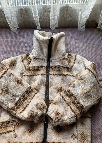 Kahverengi Bohem Kadın Peluş Oversize Ceket - Görsel 3