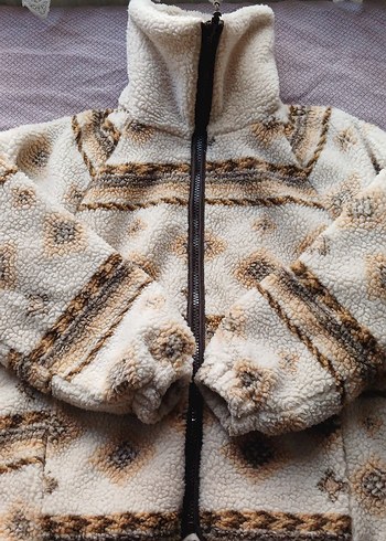 Kahverengi Bohem Kadın Peluş Oversize Ceket - Görsel 4