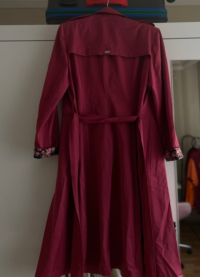 Fuşya Uzun Kadın Trençkot - Görsel 3