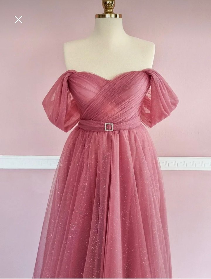 Pembe Uzun Drapeli Straplez Abiye Elbise - Görsel 2