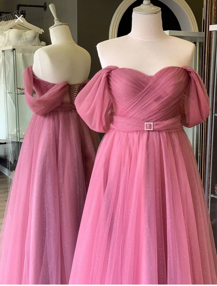 Pembe Uzun Drapeli Straplez Abiye Elbise - Görsel 3