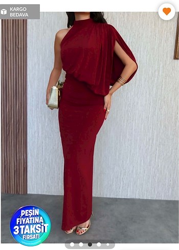 Esra Helvacı Bordo Drapeli Uzun Abiye Elbise - Görsel 2