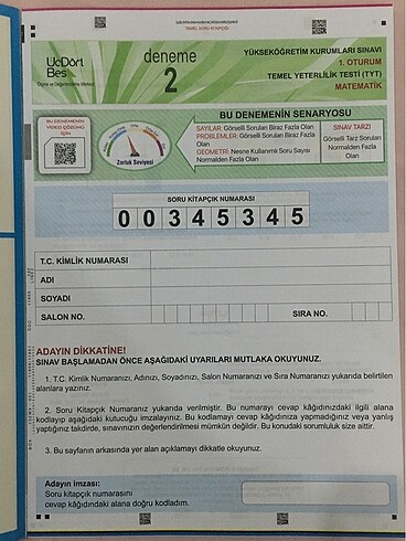 Beden Tyt matematik branş denemesi 345 yayınları