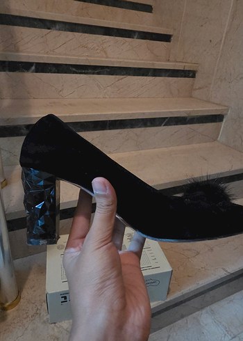 Diğer Siyah Süet Tüylü Yüksek Topuklu Stiletto