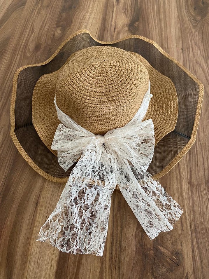 Bej Dantel Detaylı Bohem Kadın Şapka - Görsel 2