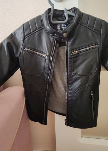 Erkek Çocuk Siyah Deri Biker Ceket - Görsel 2