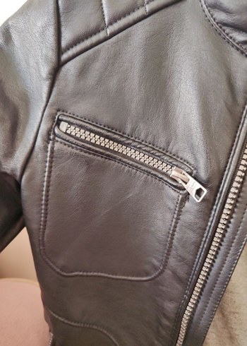 Erkek Çocuk Siyah Deri Biker Ceket - Görsel 5