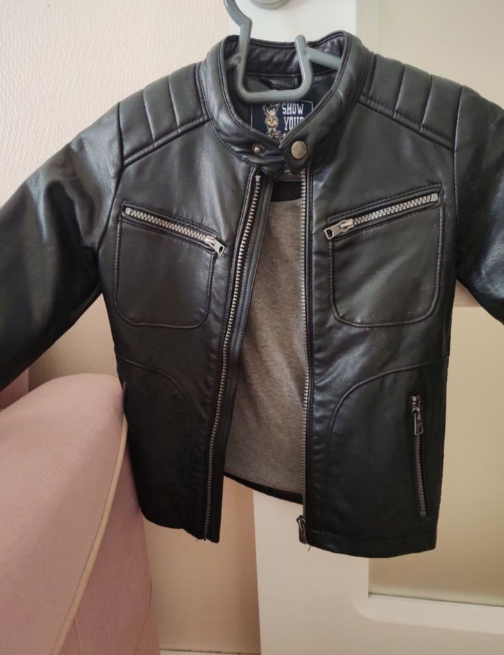 Erkek Çocuk Siyah Deri Biker Ceket - Görsel 2