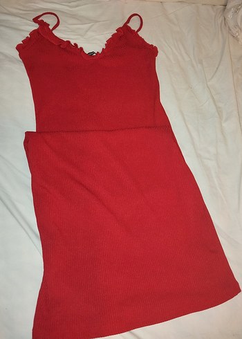 Sade Kırmızı Uzun Drapeli Straplez Elbise - Görsel 4