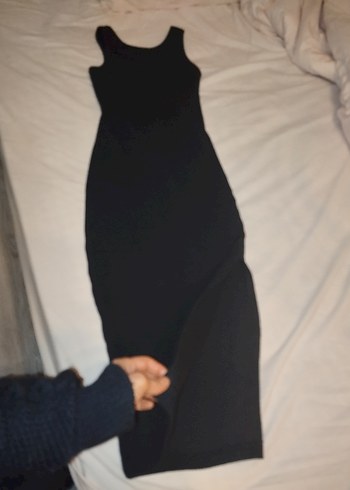 Siyah V Yaka Kadın Uzun Elbise - Görsel 6