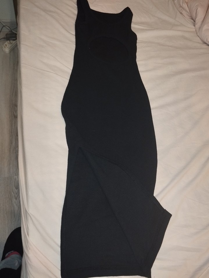 Siyah V Yaka Kadın Uzun Elbise - Görsel 5