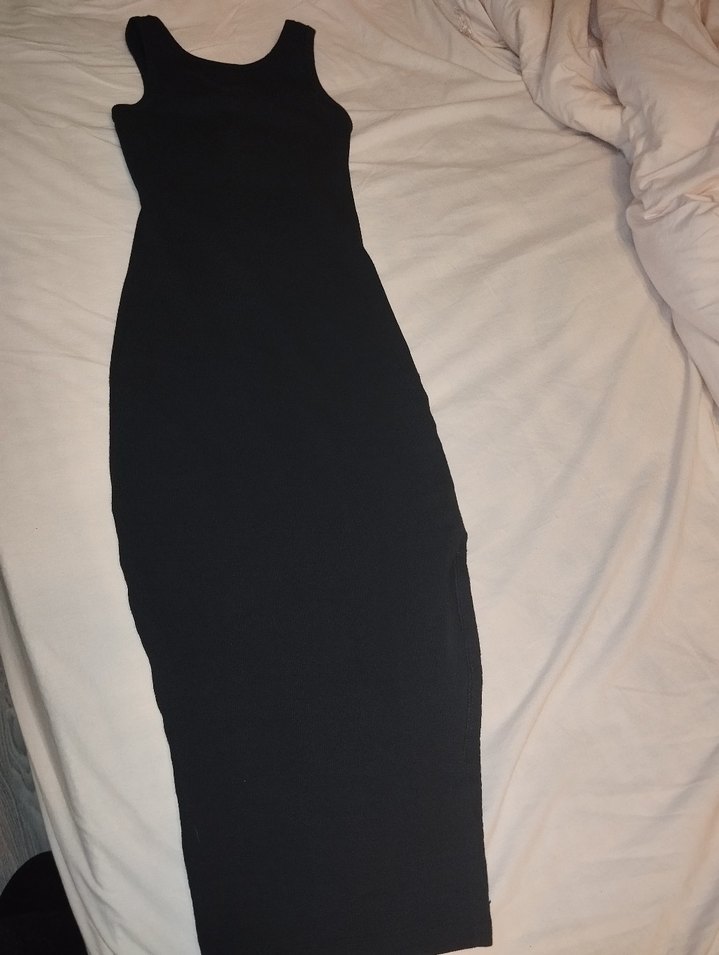 Siyah V Yaka Kadın Uzun Elbise - Görsel 4