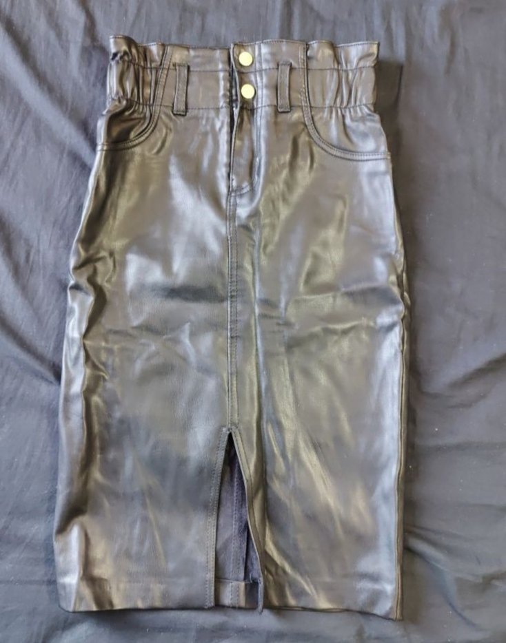 Kadın siyah Deri Midi etek - Görsel 2