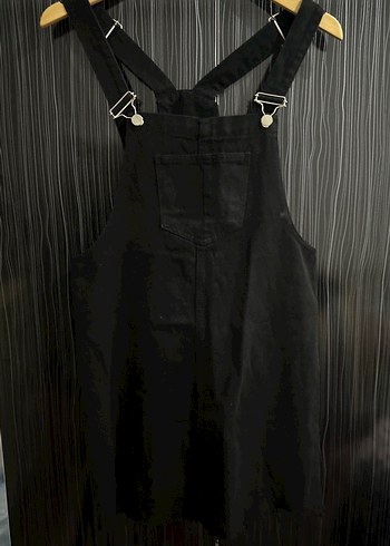 Siyah Gevşek Kesim Kısa Askılı Denim Tulum - Görsel 2
