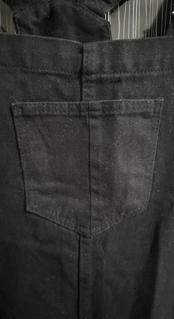 Siyah Gevşek Kesim Kısa Askılı Denim Tulum - Görsel 3