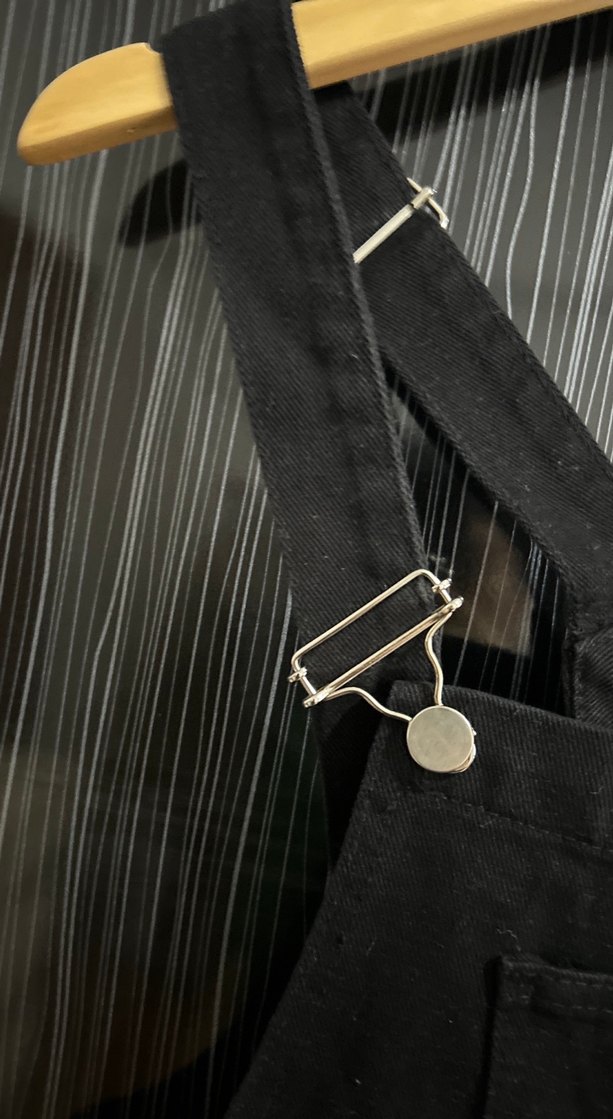 Siyah Gevşek Kesim Kısa Askılı Denim Tulum - Görsel 4