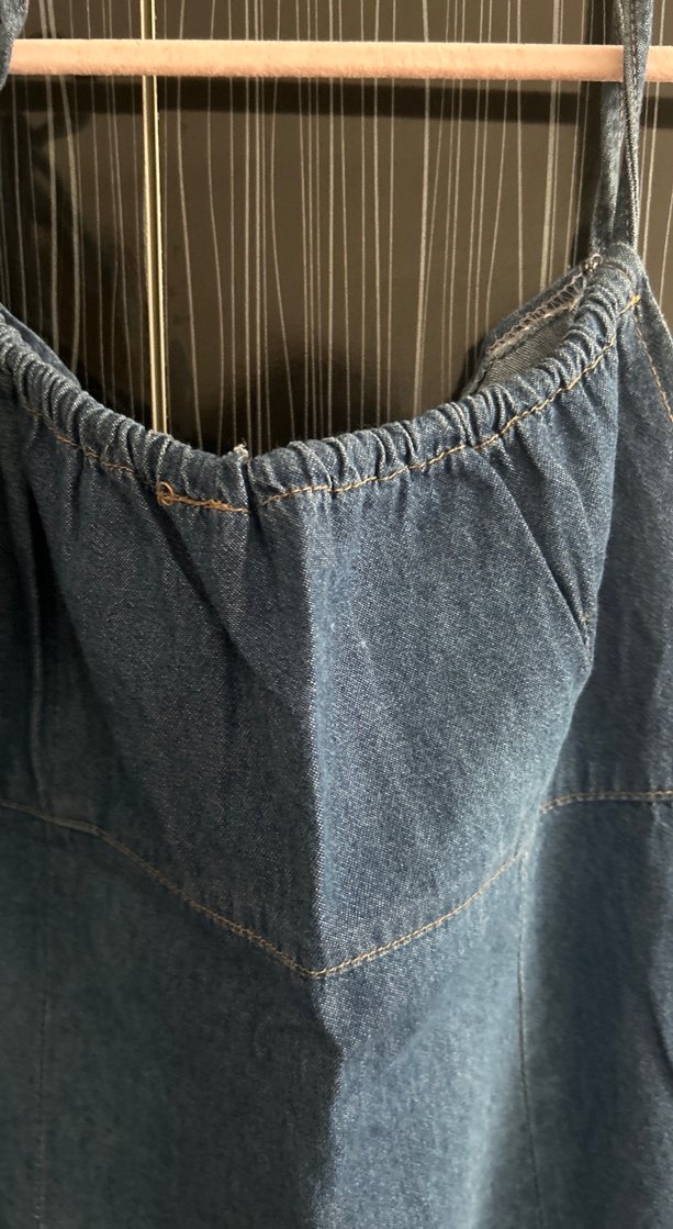 Kadın Lacivert Denim Midi Salopet - Görsel 2