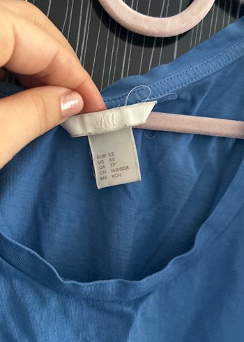 Mavi Keten Kısa Kollu Hamile Tişörtü - Görsel 2