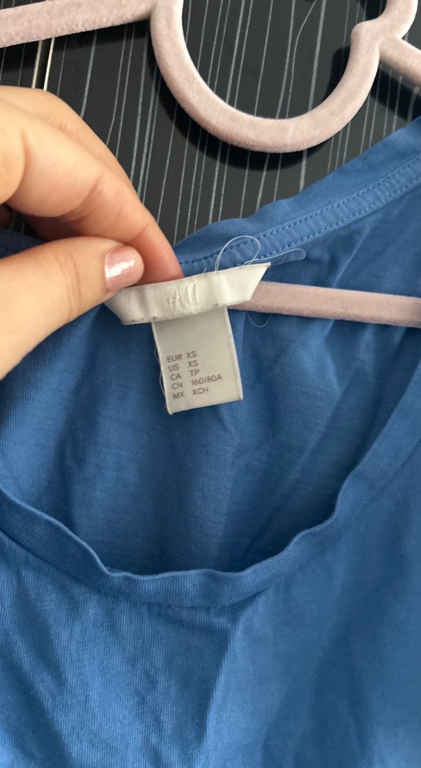 Mavi Keten Kısa Kollu Hamile Tişörtü - Görsel 2