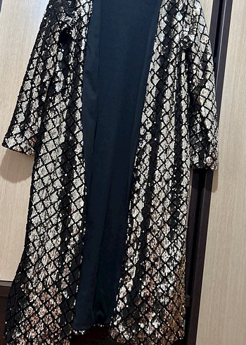 Kadın Siyah Yılan Desenli Uzun Kimono