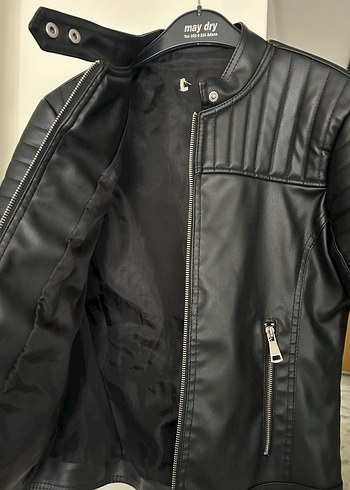 Siyah Deri Biker Ceket - Görsel 6