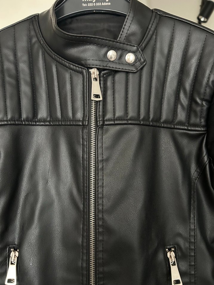Siyah Deri Biker Ceket - Görsel 3