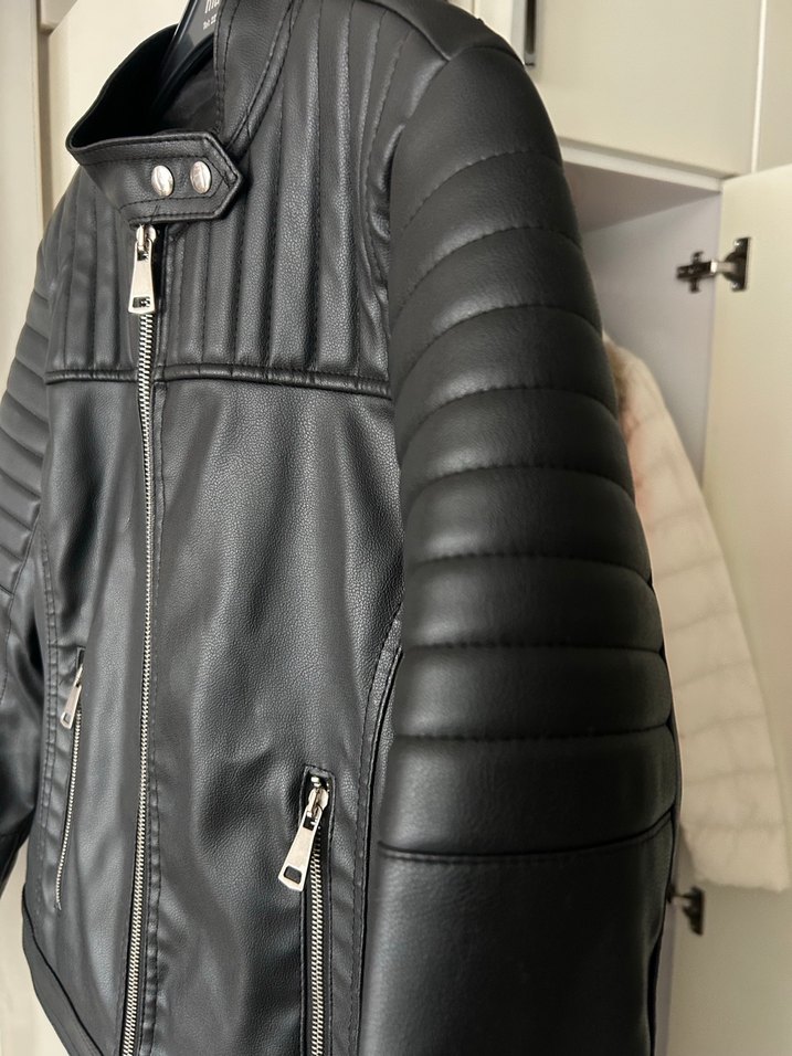 Siyah Deri Biker Ceket - Görsel 4