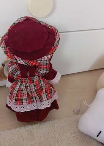  Beden Antika Bordo Ekoseli Elbiseli Porselen Kız Bebek