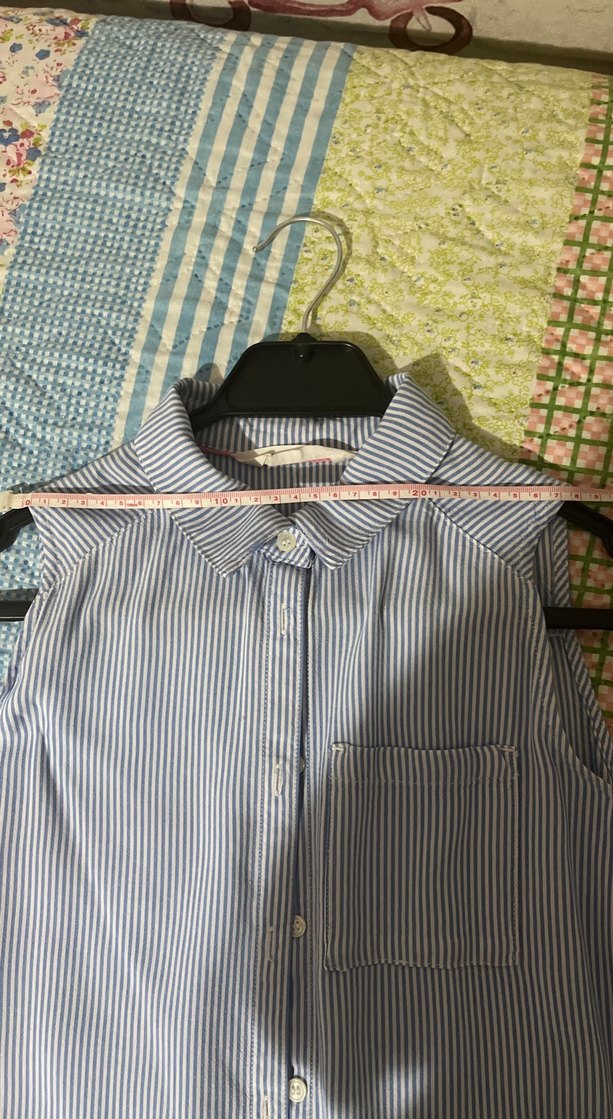 Mavi Çizgili Kolsuz Pamuklu Gömlek - Görsel 5