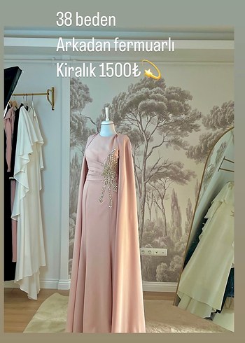 Bej Drapeli zarif sade tesettür Uzun Abiye Elbise - Görsel 2