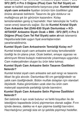 Beden Siyah Ankastre Ocak, Fırın ve Davlumbaz Seti