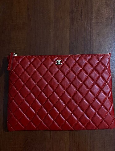 Chanel Deri Clutch Portföy Kırmızı Çanta