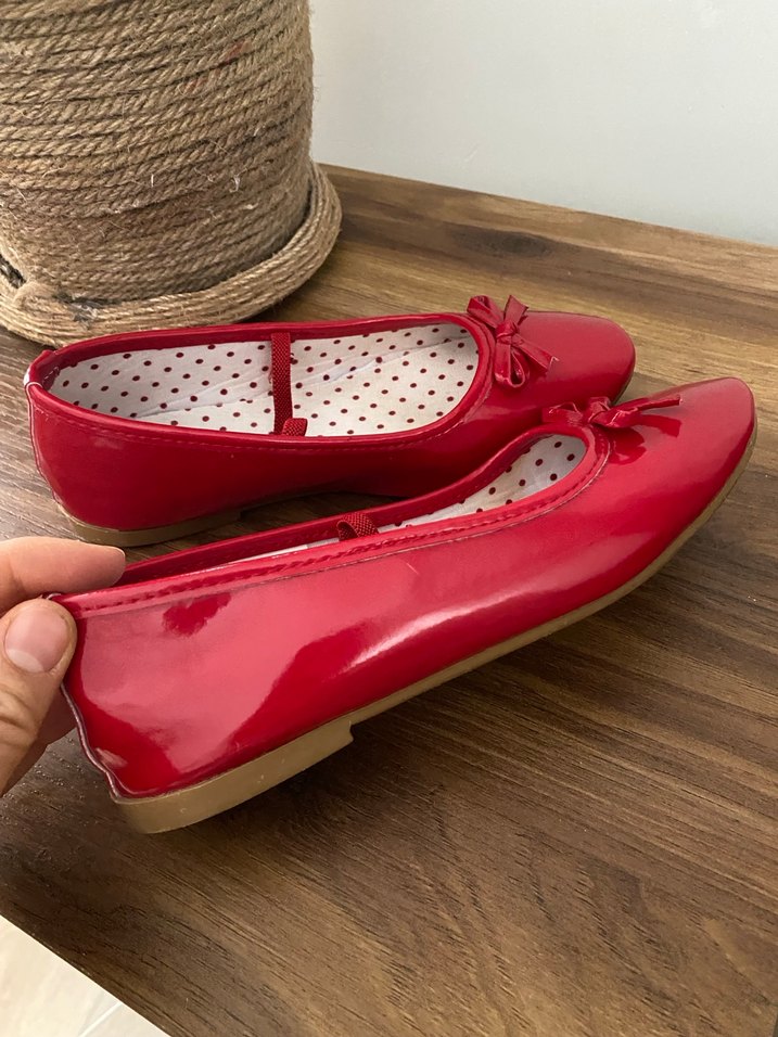 Kız Çocuk Kırmızı Fiyonk Detaylı Babet - Görsel 5