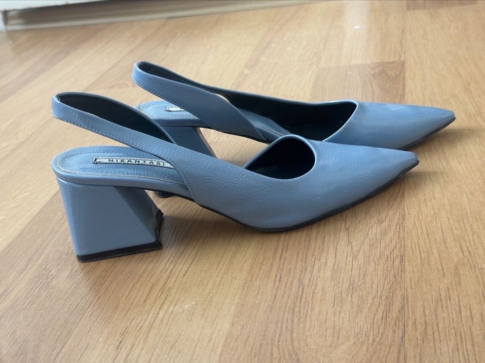 Mavi Topuklu Kadın Ofis Ayakkabısı - Görsel 5