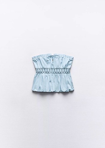 Nakışlı Mavi straplez - Görsel 4