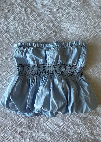 Nakışlı Mavi straplez - Görsel 2