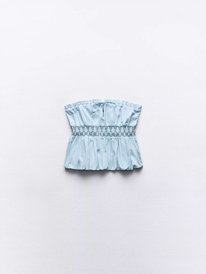 Nakışlı Mavi straplez - Görsel 4