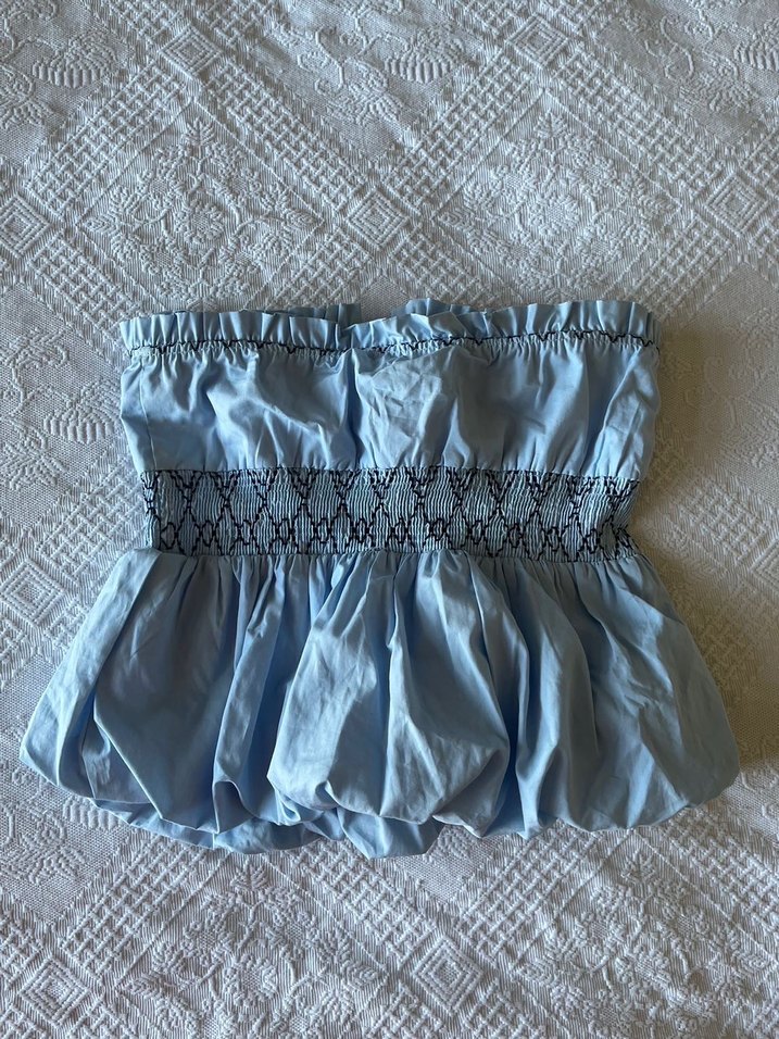 Nakışlı Mavi straplez - Görsel 2