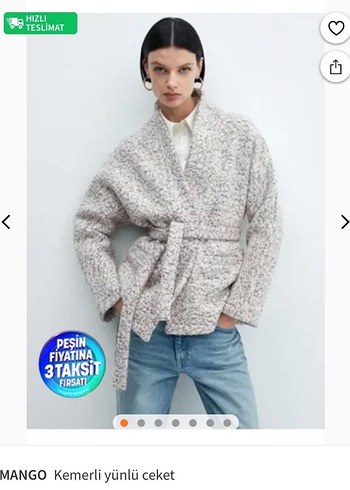 MANGO Kemerli Gri Yünlü Midi Ceket - Görsel 2