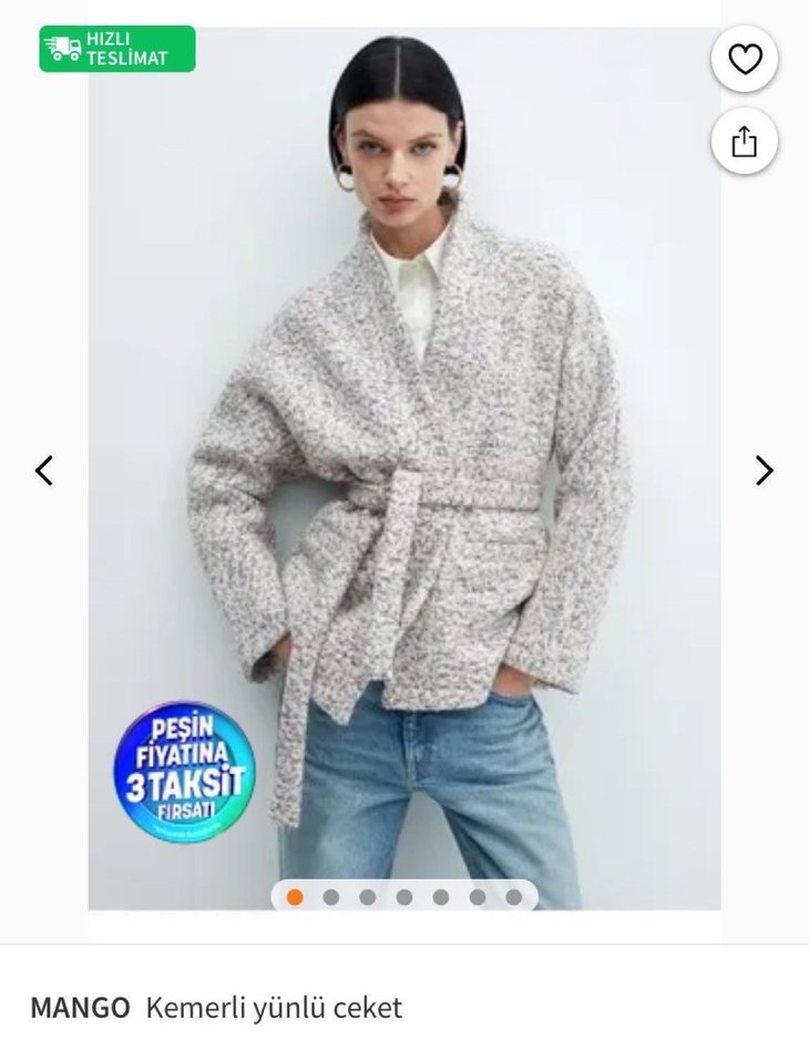 MANGO Kemerli Gri Yünlü Midi Ceket - Görsel 2