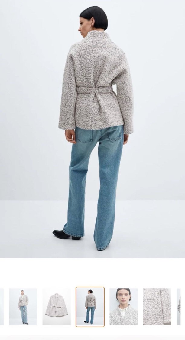 MANGO Kemerli Gri Yünlü Midi Ceket - Görsel 3