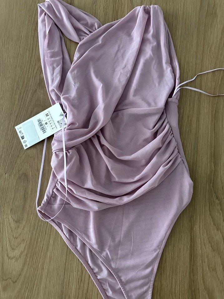 Pudra Pembe Drapeli Askılı Kadın Bluz - Görsel 4