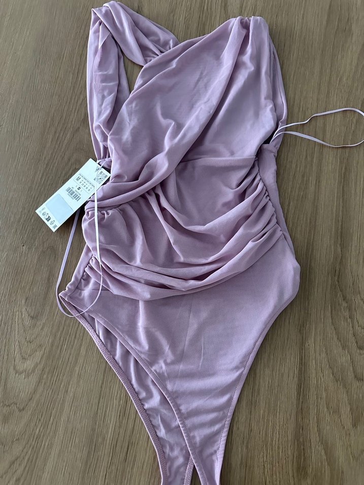 Pudra Pembe Drapeli Askılı Kadın Bluz - Görsel 5