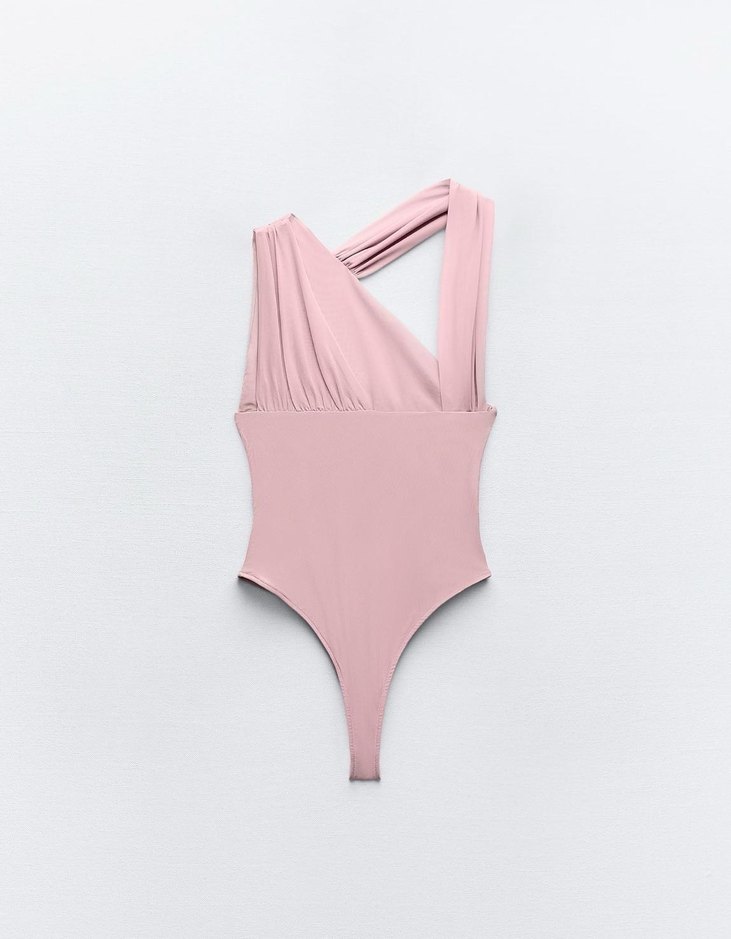 Pudra Pembe Drapeli Askılı Kadın Bluz - Görsel 3